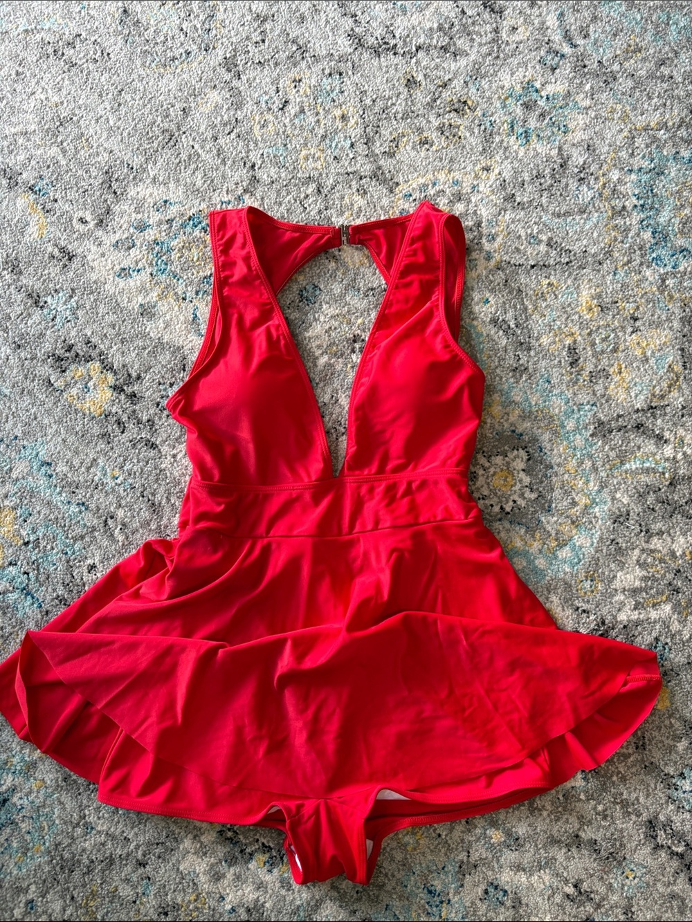 SHEIN Red Plunge Skirted One-Piece Swimsuit